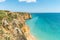 Panoramic view, Ponta da Piedade near Lagos in Algarve, Portugal. Cliff rocks at Ponta da Piedade, Algarve