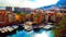 Panoramic view of Port de Fontvieille in Monaco. Azur coast. Colorful bay with a lot of luxury yachts