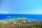 Panoramic view of the port of Kythera with the the ship wreck `Nordland`, Diakofti Kythera