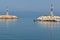 Panoramic view of Port of Skala Sotiros, Thassos island, Greece