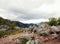 Panoramic view from Preikestolen mountain in Norway. Pulpit Rock or Preachers Chair a tourist attraction in Forsand in Rogaland