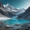 A panoramic view of a pristine glacier landscape with icy peaks and turquoise glacial lakes4