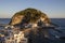 Panoramic view on Punta Sant`Angelo at sunset, Ischia