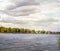 Panoramic view of quay  in Birstonas on cloudy autumn day