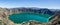 Panoramic view of the Quilotoa volcanic lake in Ecuador