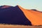 Panoramic view of red sand dunes in Sossusvlei near Sesriem in famous Namib Desert in Namibia, Africa