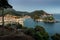 Panoramic view of the resort town of Parga, the harbor, the beach and islets