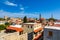 Panoramic view of Rhodes old town on Rhodes island, Greece. Rhodes old fortress cityscape. Travel destinations in Rhodes, Greece