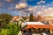 Panoramic view of Rhodes old town on Rhodes island, Greece. Rhodes old fortress cityscape. Travel destinations in Rhodes, Greece