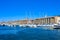 Panoramic view of the right embankment of Old Port of Marseille. Vieux-Port de Marseille, France