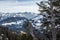 Panoramic view from rigi into swiss snowy alps