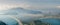 Panoramic view of the river delta and the town of Dalyan, Iztuzu beach and the surrounding mountains from view point. Mugla Provin