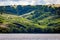 Panoramic view of the river Don and hills, slopes, steppe coast, gully, ravine on a banks