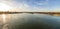 Panoramic view of river Rhine in Mainz and Wiesbaden city, Germany at sunset