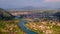 Panoramic view of the river valley and the city of Dalyan from the view point of the old town of Kaunos, Mugla Turkey