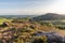Panoramic view of The Roaches, Hen Cloud and Ramshaw Rocks in the Peak District National Park