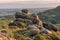 Panoramic view of The Roaches, Hen Cloud and Ramshaw Rocks in the Peak District National Park