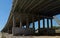 Panoramic view of a road overpass under construction on the federal highway in the morning sun