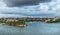 Panoramic view of the Robertsons Point Lighthouse under a dramatic cloudy sky in Sydney, Australia