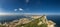 panoramic view of the Rock of Gibraltar and it& x27;s old military facilities, with Gibraltar itself and Spain in the