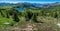 Panoramic view of Rock Isle Lake, Grizzly Lake and Laryx Lake in Sunshine Meadows