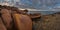 Panoramic view of the rocky beach on the Pink Granite Coast in northern Brittany, France