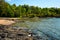 Panoramic view of rocky seashore of Hovedoya island in Oslofjord harbor near Oslo, Norway