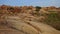 Panoramic View Rocky Valley with Yellow Stones and Bushes