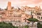 Panoramic view of Roman forum at sunset in Rome, Italy.