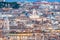 Panoramic view of Rome, roofs, churches and pines