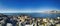 Panoramic view from Rome s cliff in a beautiful winter weather with clear sky and calm sea with some sailboats and city skyline