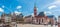 Panoramic view at the Romerberg place with Nikolai church in Frankfurt am Main