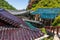 Panoramic view on Roof and Buildings inside korean Buddhist Temple complex Guinsa. Guinsa, Danyang Region, South Korea, Asia