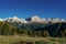 Panoramic view of the Rosengarten alpine mountain group near Tiers in South Tyrol