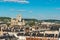 Panoramic view of Rouen old city from Gros-Horloge or Clock Tower with cathedral and black rooftops, Normandy, France