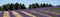 Panoramic view of rows of lavender in a field on a flower farm in the Cotswolds, Worcestershire UK