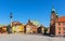 Panoramic view of Royal Castle Square - Plac Zamkowy - in Starowka Old Town with Sigismund III Waza Column and historic tenement