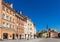 Panoramic view of Royal Castle Square - Plac Zamkowy â€“ and Krakowskie Przedmiescie street in Starowka Old Town with Sigismund