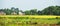 Panoramic view of rural scenery of riverside plain in spring