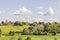 Panoramic view of the rural village of Orciano Pisano, Italy, in the spring season