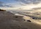 Panoramic view Rushing wave on a sunny day on the sandy beach of the Baltic Sea in Palanga, Lithuania