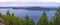 Panoramic view of the Saanich inlet and gulf islands in Vancouver Island