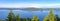 Panoramic view of the Saanich inlet and gulf islands in Vancouver Island