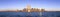 Panoramic view of sailboat on the Hudson River, lower Manhattan and New York City skyline, NY with World Trade Towers at sunset