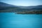 Panoramic view on Sainte Croix lake in South of France. Artificial lake from 1973. Panorama on lake with view on little Provence