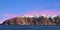 Panoramic view of Santorini volcanic island at sunset, Cyclades, Greece