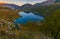 Panoramic view of Scanno lake at sunrise, the most striking feature is, of course, its unique heart shape. Rich in fish, fauna, an