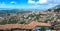 Panoramic view, Scene with Kruja castle and Kruja old village, Bazaar street, fort, Tirana in Albania.