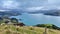 Panoramic view of scenic Banks Peninsula, famous for its bays