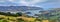 Panoramic view of scenic Banks Peninsula, famous for its bays, in Canterbury